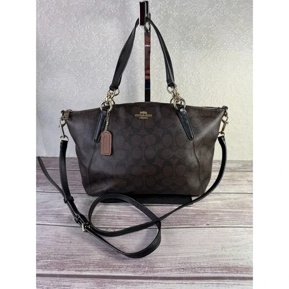 Coach Kelsey Signature Black Canvas Double Handles Zipper Satchel Bag - Picture 3 of 17